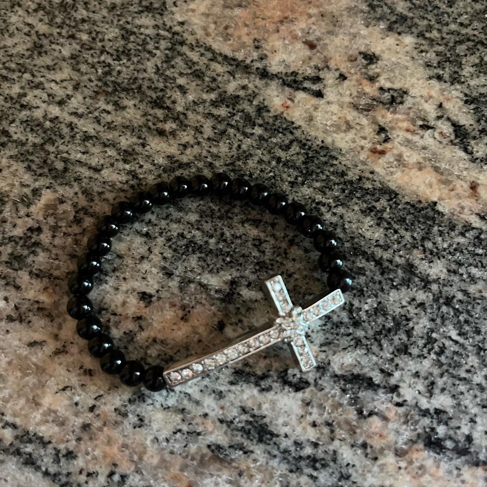 Black beaded cross bracelet!